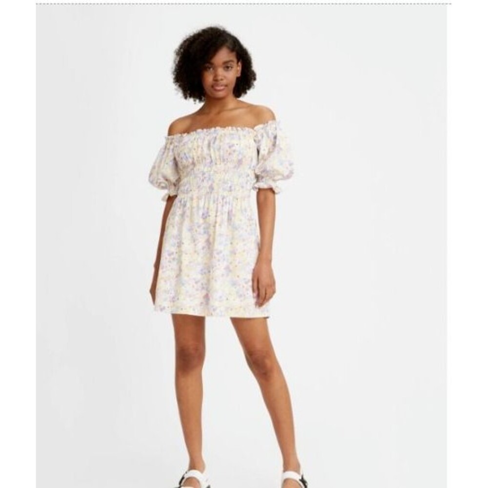 Levi's Puff Sleeve Verenne Dress Caitlyn Floral Cloud Dancer - Womens SMALL NEW